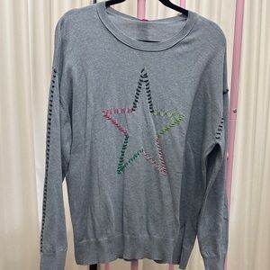 Gray Star Embroidered Women's Sweater